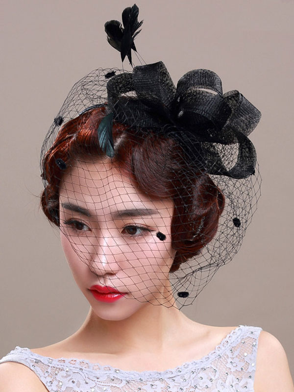 Wedding & Events Wedding Accessories | Black Headpieces Wedding Headwear Linen Hair Accessories For Bride - TK05736