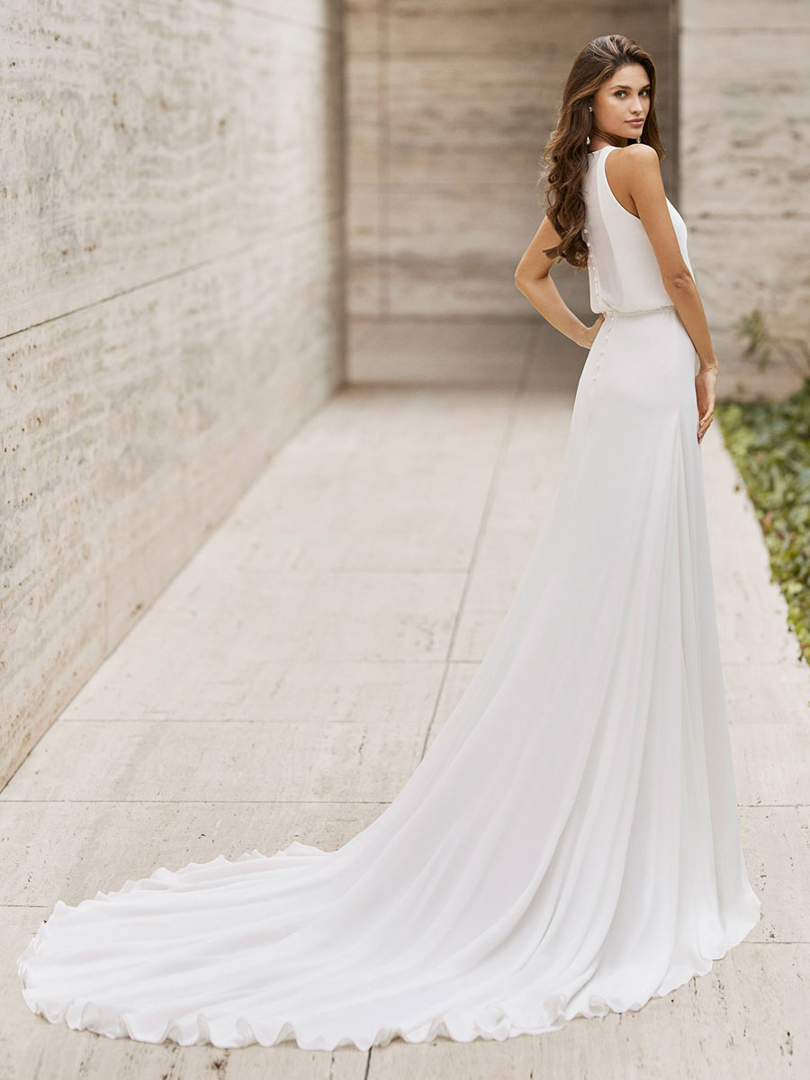 Wedding & Events Wedding Dresses | White Simple Causal Wedding Dress Jewel Neck Sleeveless Sash A-Line Chiffon Bridal Gowns - OG