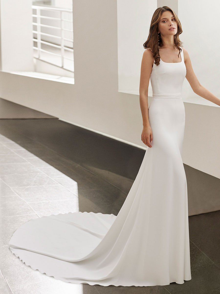 Mariage Robes de mariée | Robe de mariée blanche simple polyester col carré sans manches dos nu sirène robes de mariée - TM96304
