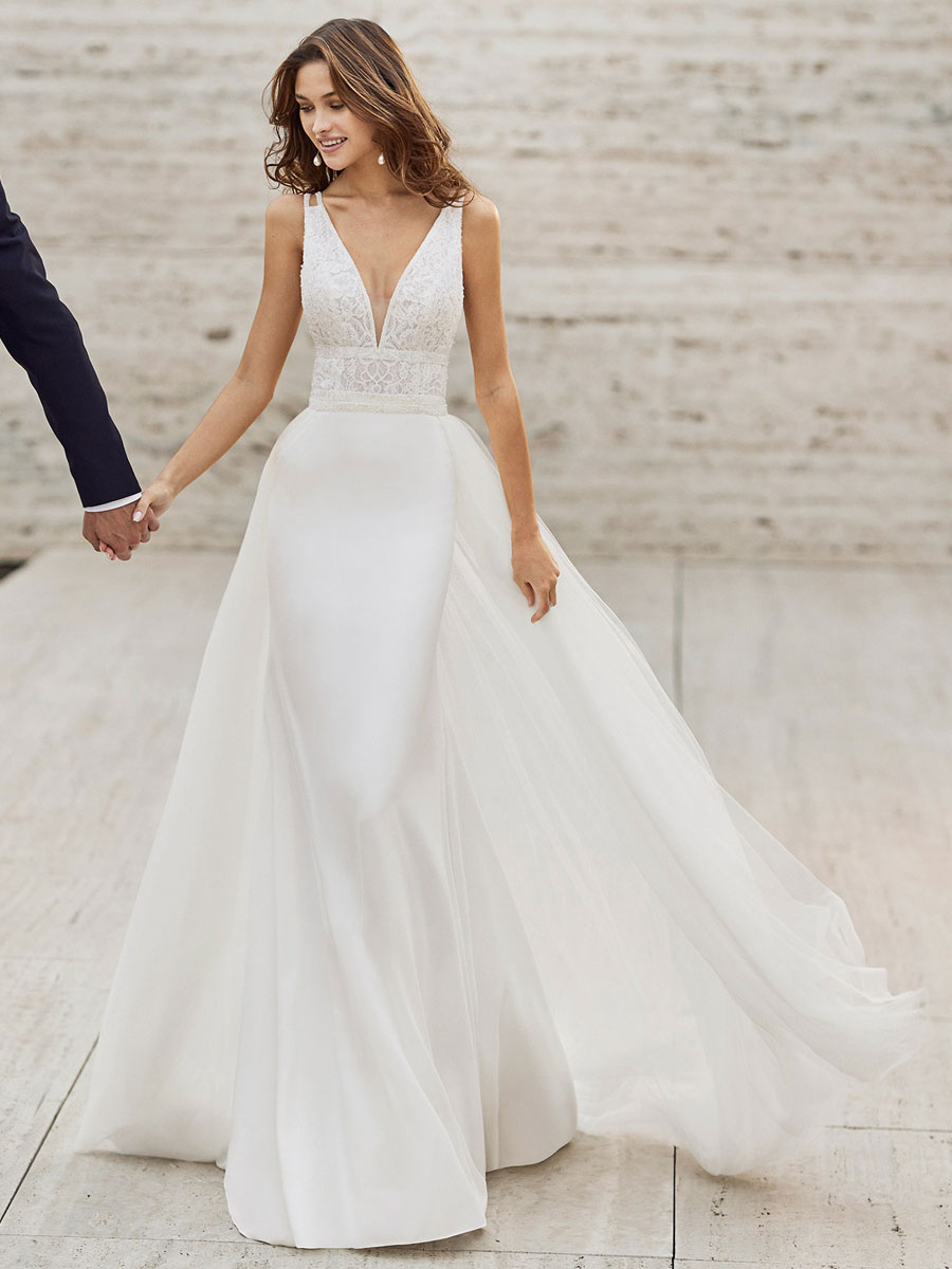 Wedding & Events Wedding Dresses | White Simple Mermaid Wedding Dress Polyester V-Neck Sleeveless Backless Long Bridal Dresses -