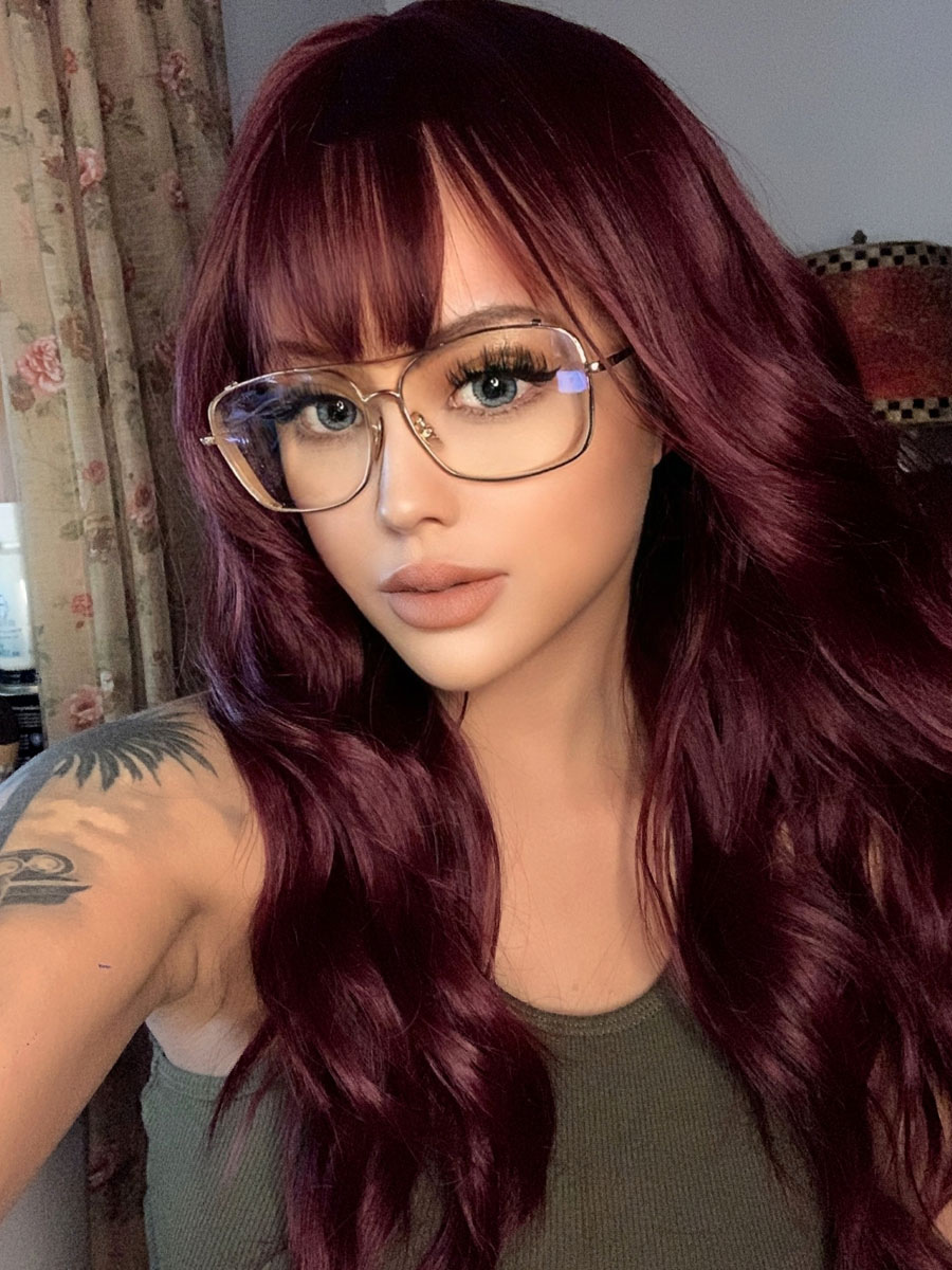 Women's Clothing Accessories | Women Long Wig Burgundy Curly Heat Resistant Fiber Tousled Long Synthetic Wigs - PF39527