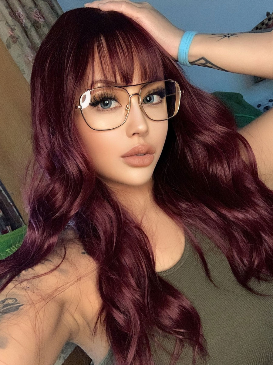 Women's Clothing Accessories | Women Long Wig Burgundy Curly Heat Resistant Fiber Tousled Long Synthetic Wigs - PF39527