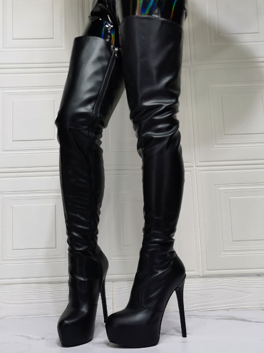 Women Black Over the Knee Thigh High Stilettos Heel Boots Size PU Leather Shoes 