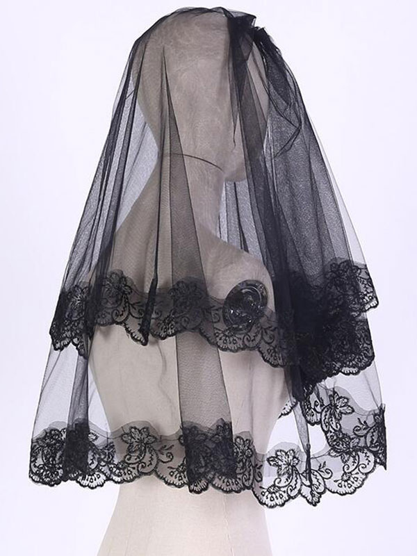 Black Wedding Veil Two Tier Net Finished Edge Classic Short Bridal Veils