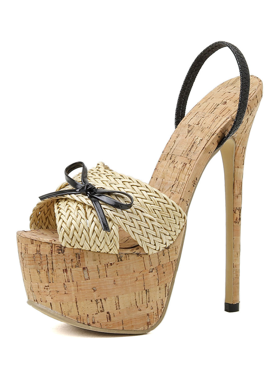 Zapatos de Fiesta | Sandalias de tacón de mujer Sandalias de albaricoque de cuero de la PU del talón de la PU - QC54125