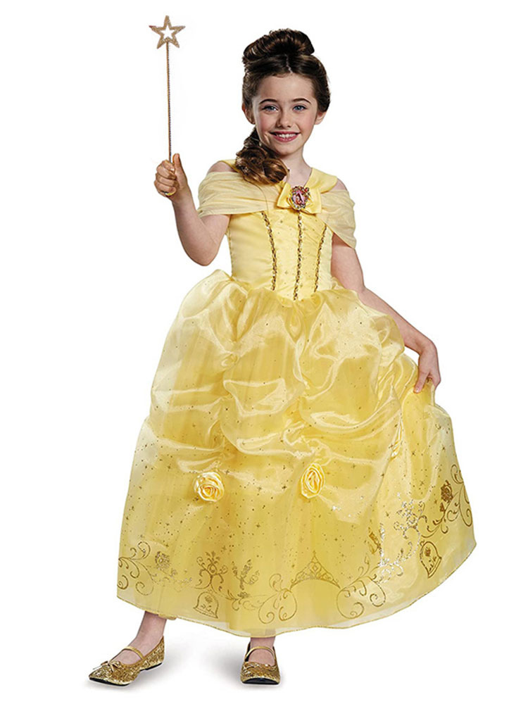 Niños La Bella y La Bestia Princesa Bella Vestido de Cosplay Poliéster  Amarillo Niños Disfraces de Cosplay 