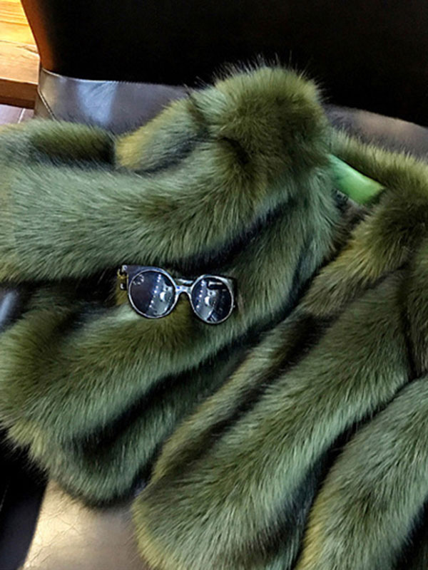 Women's Clothing Outerwear | Faux Fur Coats For Women Long Sleeves Jewel Neck Hunter Green Casual Women Short Coat - YY59030