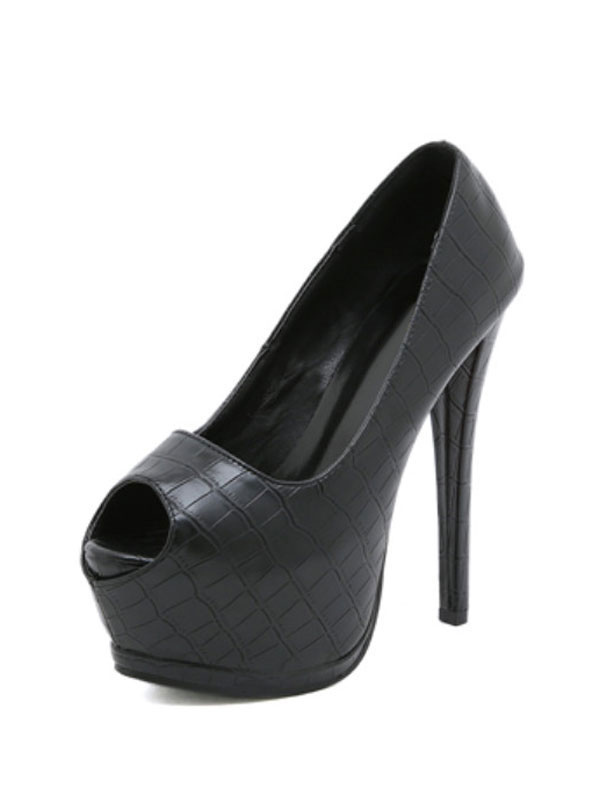 Zapatos de Mujer | Mujeres Tacones de aguja Peep Toe Tacón de aguja Cuero de PU Negro Sexy Bombas - WI93312
