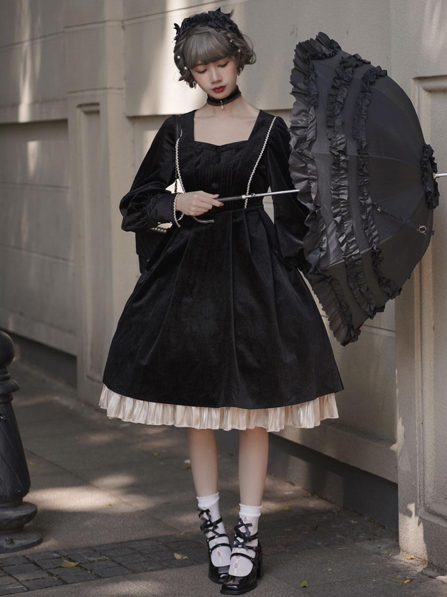 ロリータドレス2ピースセットポリエステルアクセサリー長袖