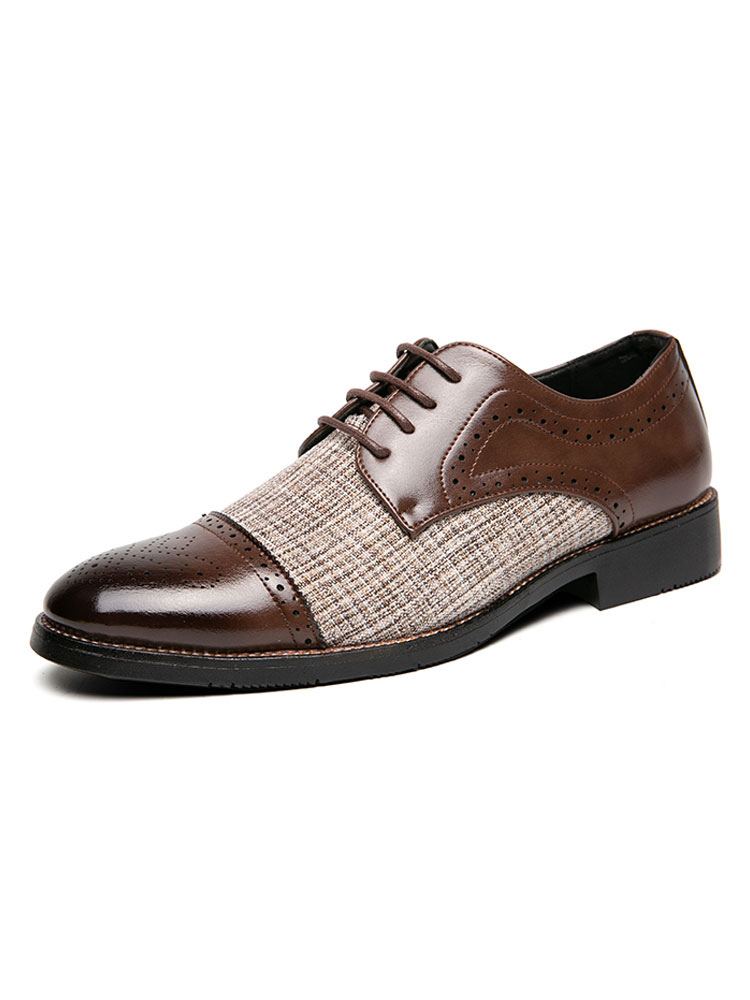 Zapatos de hombre | Zapatos de vestir de los hombres Zapatos de traje de café abiertos de cuero PU sin cordones con punta puntiaguda de moda - RO78236