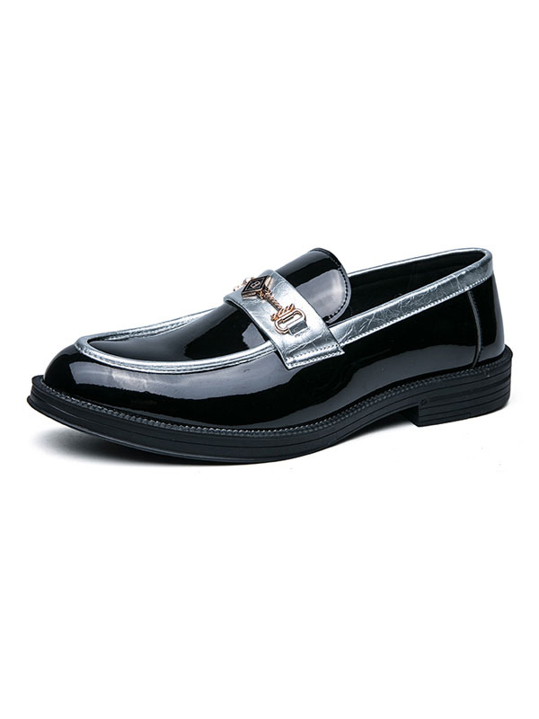 Zapatos de hombre | Zapatos mocasines para hombre Resbalón en detalles metálicos Bloque de color Punta redonda Cuero de PU Zapatos de traje negros - OE15856