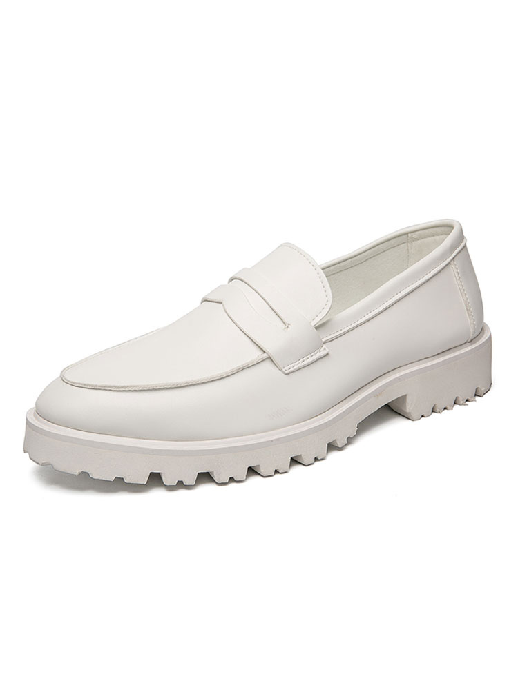 Zapatos de hombre | Zapatos mocasines para hombre Zapatos con plataforma blanca de cuero PU con punta redonda y correa de monje sin cordones - NC29075