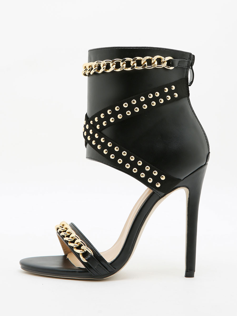 Chaussures Chaussures femme | Sandales à talons pour femmes Sandales à talon aiguille en cuir PU Noir Talons hauts - LE73789