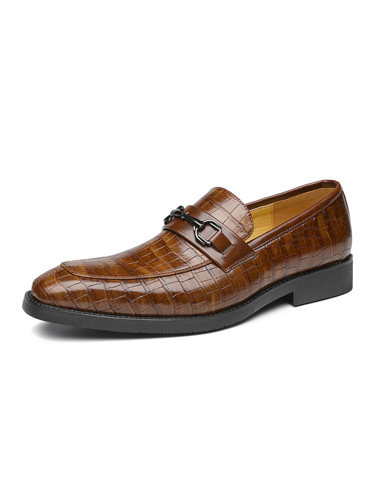 Zapatos de hombre | Zapatos holgados para hombre, detalles metálicos sin cordones, estampado de peces, punta redonda, zapatos de vestir de cuero PU - UI28724