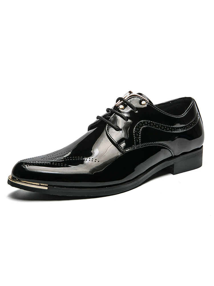 Zapatos de hombre | Zapatos de vestir para hombres Fantásticos zapatos de traje negros con correa de punta puntiaguda ajustable de cuero PU con cordones - ZE64287