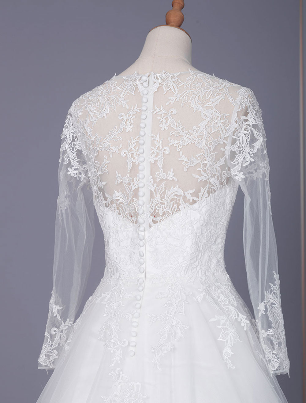 Wedding & Events Wedding Dresses | White Simple Wedding Dress A-Line V-Neckline Long Sleeves Zipper Lace Tulle Bridal Dresses - 