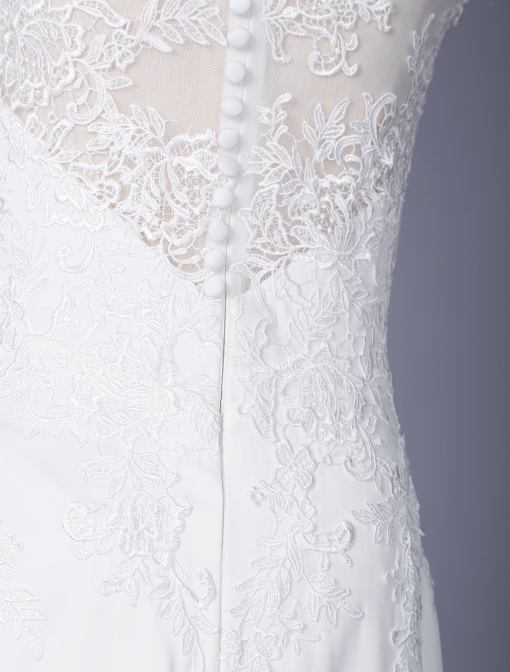 Wedding & Events Wedding Dresses | White Simple Mermaid Wedding Dress Sheath Illusion Neckline Sleeveless Lace Bridal Gowns - JX