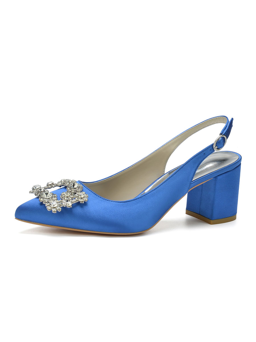 Zapatos de Fiesta | Tacones de mujer Tacones de perrito Punta puntiaguda Satén PU Cuero Tacones destalonados azules - LY46707