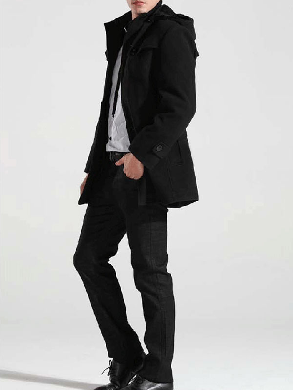 Men's Clothing Jackets & Coats | Men Jackets Coats High Collar Long Sleeve Artwork Casual Black Handsome Coats - VU15001