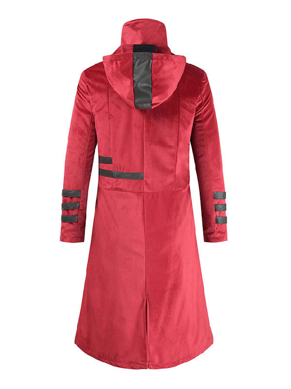 Men's Clothing Jackets & Coats | Men Jackets Coats High Collar Long Sleeves Artwork Casual Red Handsome Long Coats - UD71339
