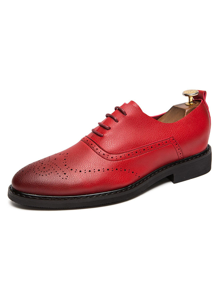 Zapatos de hombre | Zapatos de vestir para hombre Zapatos de traje rojo de piel de vaca ajustable con correa de punta redonda moderna - KH00518