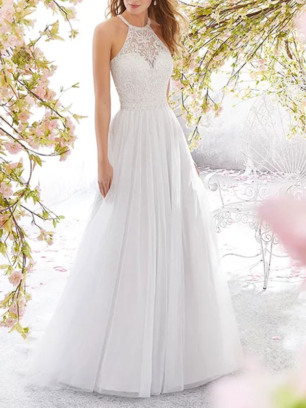 Women's Clothing Dresses | White Maxi Dress For Women Jewel Neck Sleeveless Polyester Long Dress - IA12431