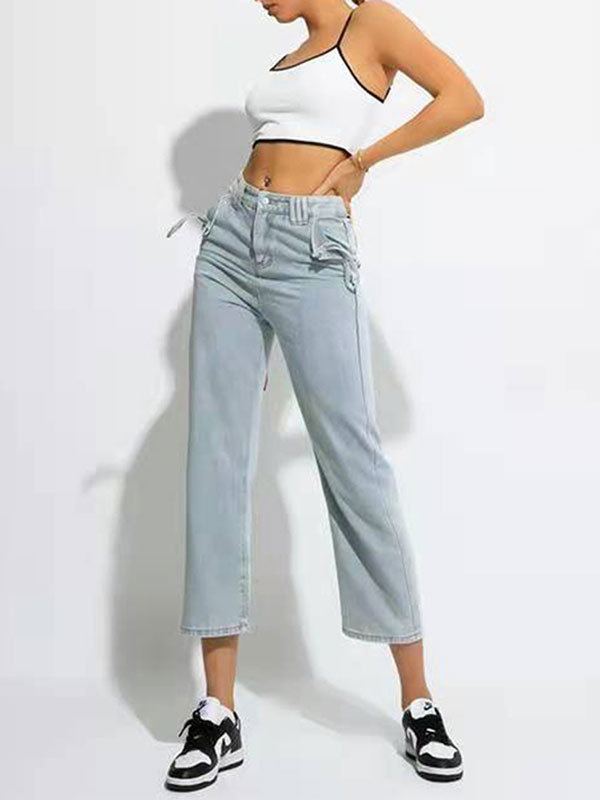 Women's Clothing Women's Bottoms | Jeans For Women Cowboy Buttons Raised Waist Cotton Polyester Zipper Fly Straight Long Pants - VN14643