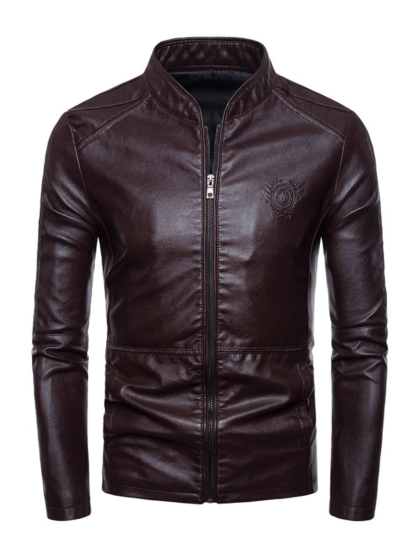 Men's Clothing Jackets & Coats | Leather Jacket For Men Casual Moto Fall Polyurethane Burgundy Stylish Leather Jacket - OO43100