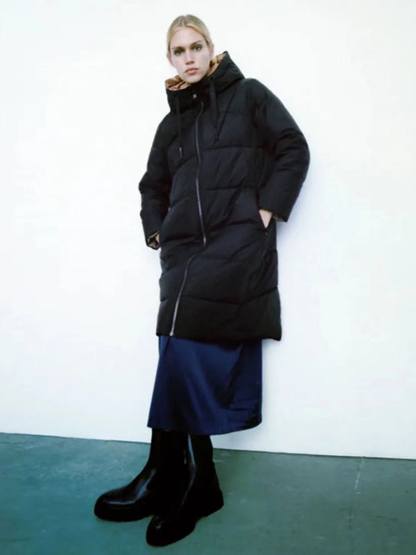 Women's Clothing Outerwear | Puffer Coats For Women Black Irregular Long Pockets Hooded Zipper Long Sleeves Casual Thicken Winter Coat Cozy Active Outerwear - QX41216