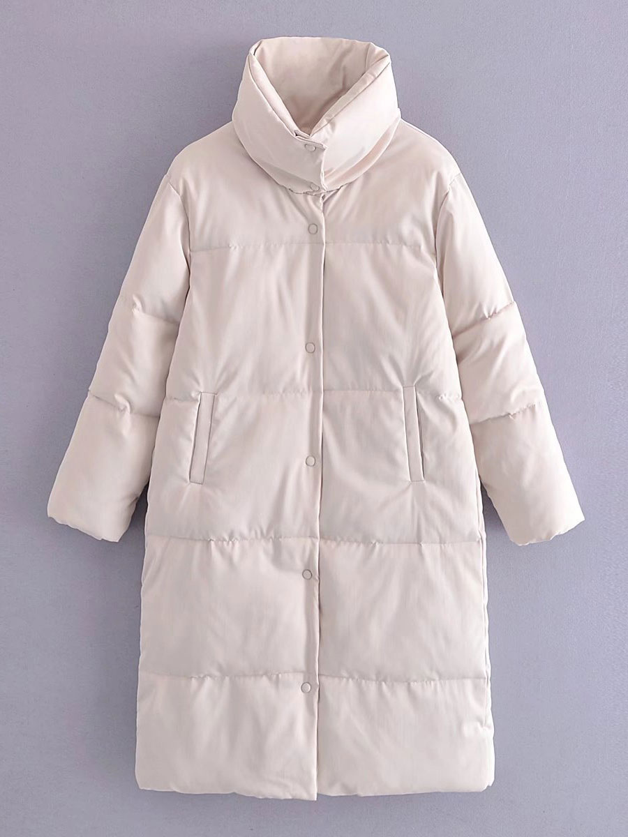 Women's Clothing Outerwear | Puffer Coats Eric White Irregular Long Pockets Stand Collar Front Button Long Sleeves Casual Thicken Winter Coat Cozy Active Outerwear - VL62042