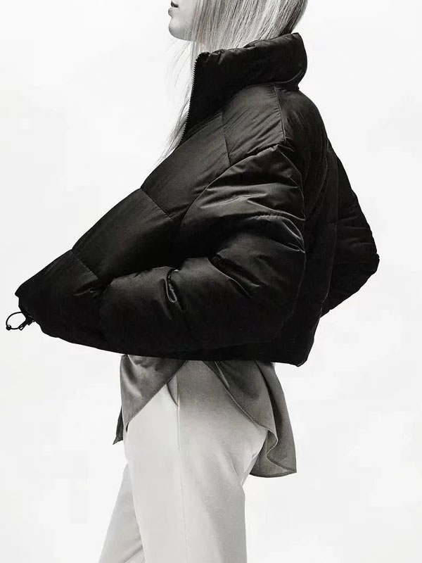 Women's Clothing Outerwear | Puffer Coats Black Wind Proof High Collar Zipper Long Sleeves Oversized Outerwear Cozy Active Outerwear - UZ29156