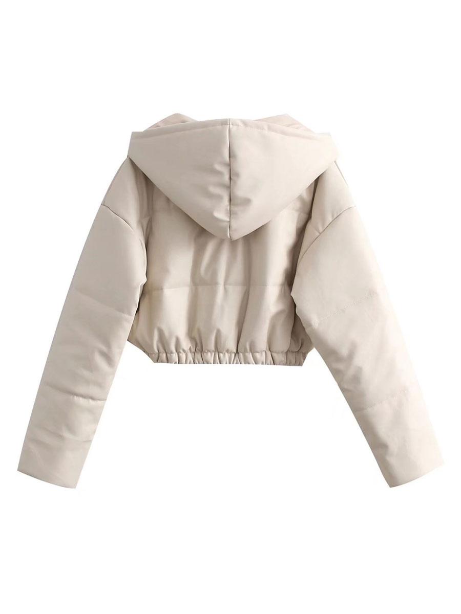 Women's Clothing Outerwear | Puffer Coats Ecru White Wind Proof Hooded Zipper Long Sleeves Oversized Outerwear Cozy Active Outerwear - XB41117