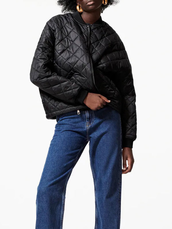 Women's Clothing Outerwear | Puffer Coats Black Wind Proof Jewel Neck Zipper Long Sleeves Oversized Outerwear Cozy Active Outerwear - LA03520