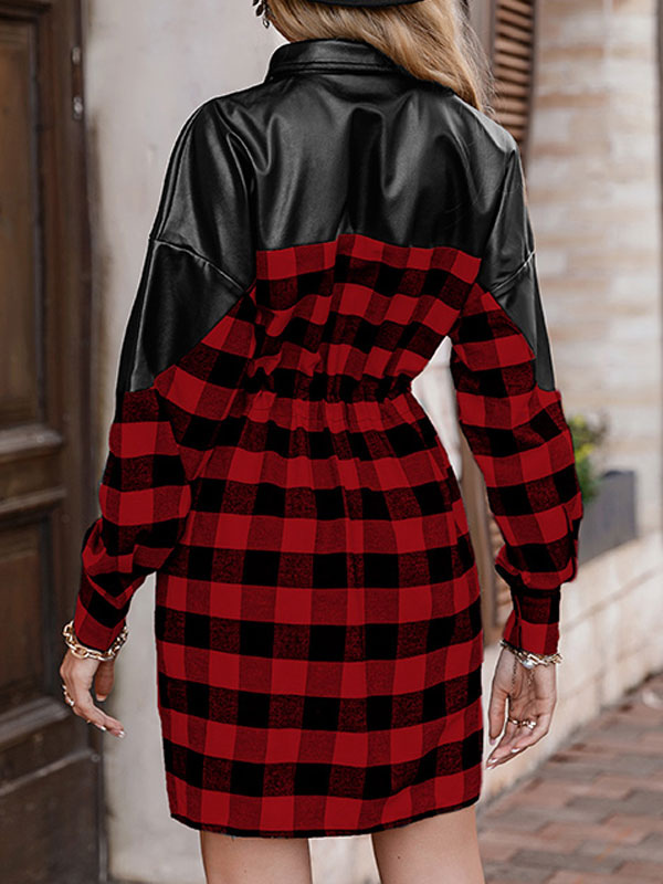 Women's Clothing Dresses | Shift Dresses For Women Long Sleeves Plaid Pattern Casual Buttons Turndown Collar Oversized Red Tube 