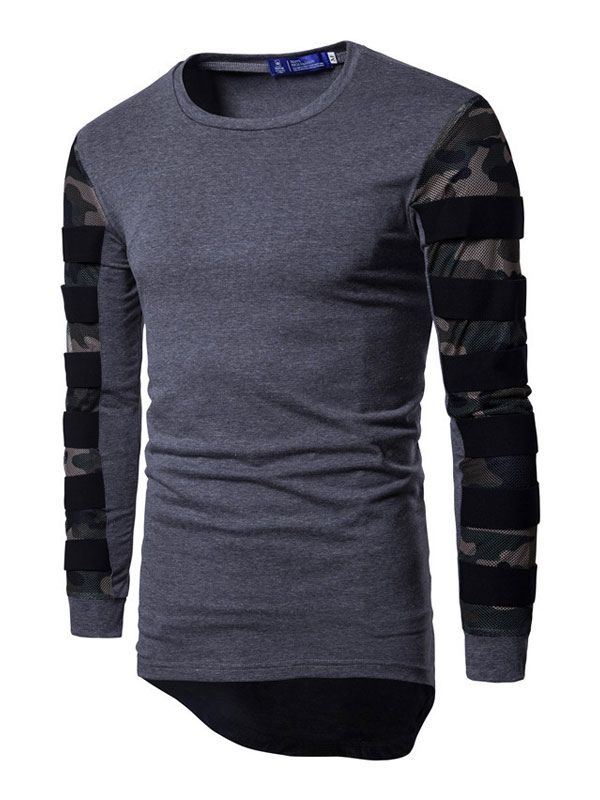 Men's Clothing T-Shirts & Tanks | Deep Grey T Shirts For Women Chic Jewel Neck Long Sleeves Regular Fit Blouse - DB95211