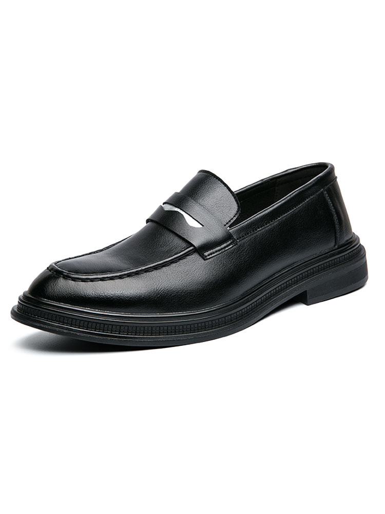 Zapatos de hombre | Zapatos mocasines negros para hombre Zapatos cómodos con punta redonda y correa de monje de cuero PU sin cordones - KQ19579