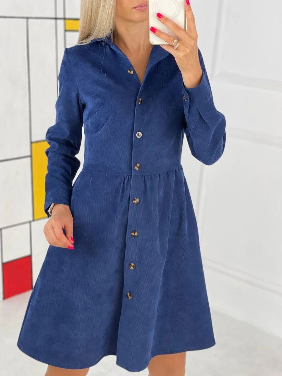 Women's Clothing Dresses | Women Shirt Dress Polyester Turndown Collar Long Sleeves Khaki Midi Dress - QS83192