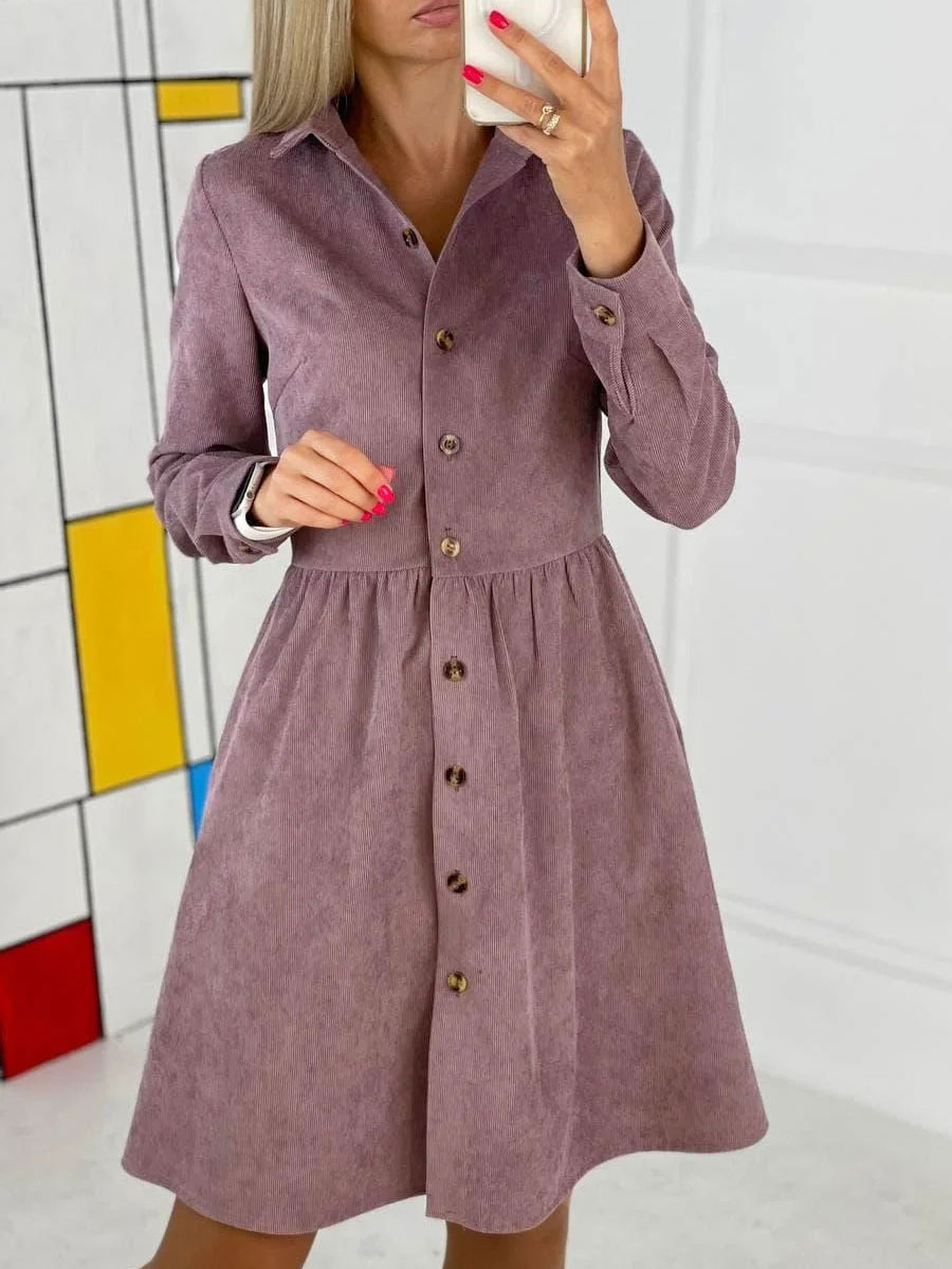 Women's Clothing Dresses | Women Shirt Dress Polyester Turndown Collar Long Sleeves Khaki Midi Dress - QS83192