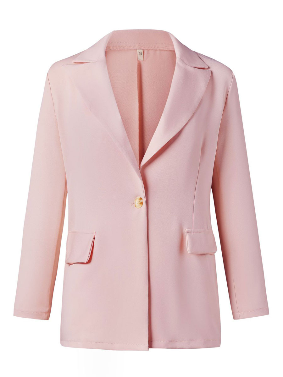 Women's Clothing Outerwear | Women Khaki Blazer Fashion Turndown Collar Buttons Long Sleeves Polyester Blazer Coat Cozy Active Outerwear - LP65620