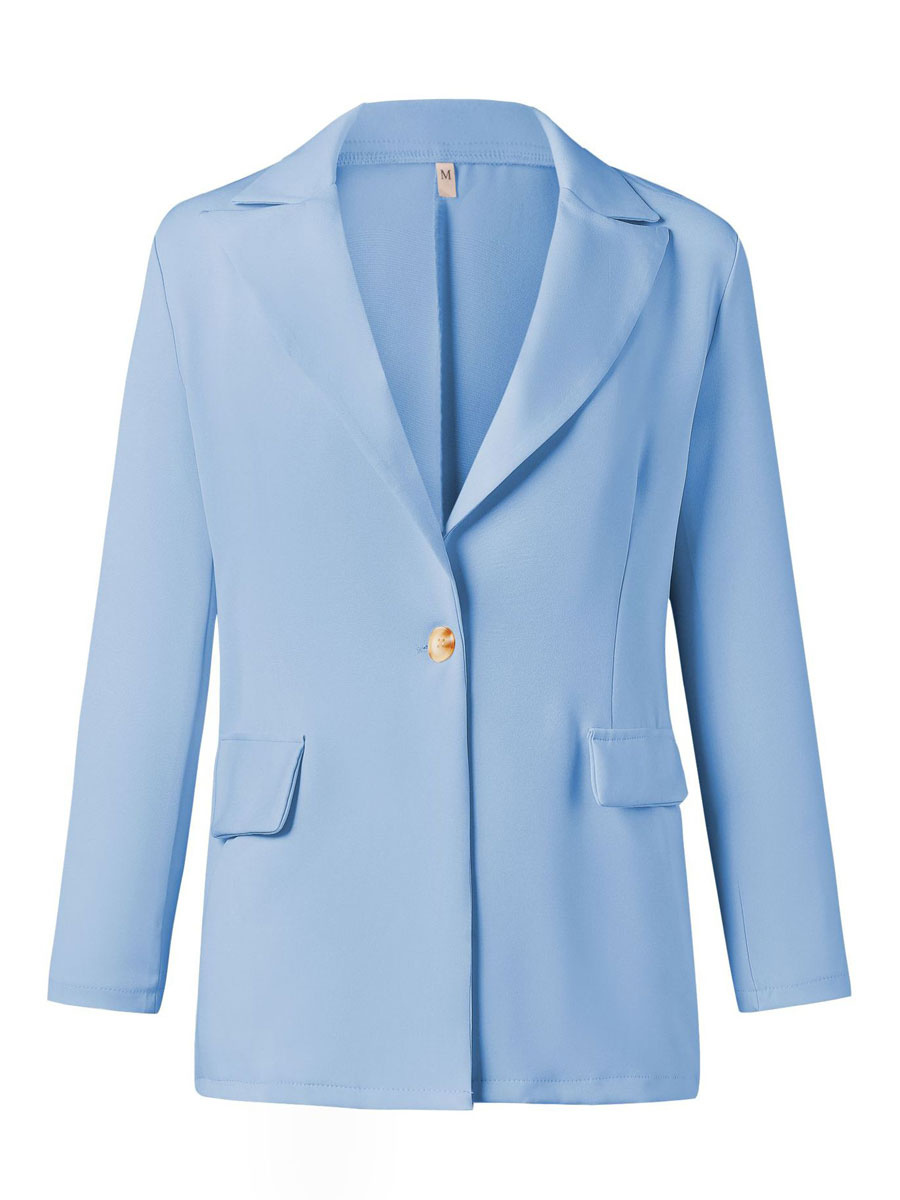 Women's Clothing Outerwear | Women Khaki Blazer Fashion Turndown Collar Buttons Long Sleeves Polyester Blazer Coat Cozy Active Outerwear - LP65620