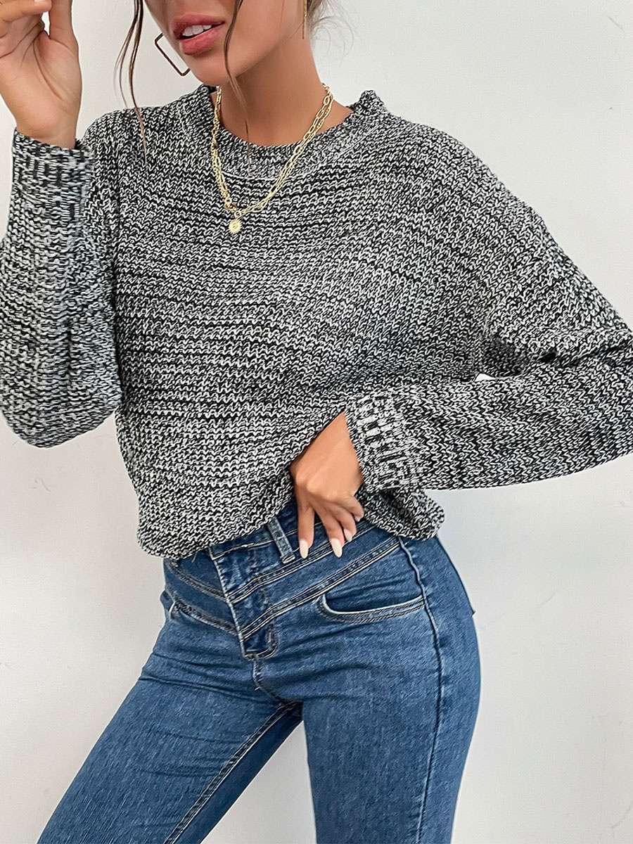 Women's Clothing Sweaters & Cardigans | Black Pullover Sweater For Women Piping Jewel Neck Long Sleeves Oversized Polyester Swea