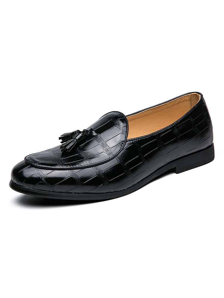 Zapatos de hombre | Zapatos mocasines de hombre cómodos mocasines negros con pompones de piel sintética sin cordones - SR46329
