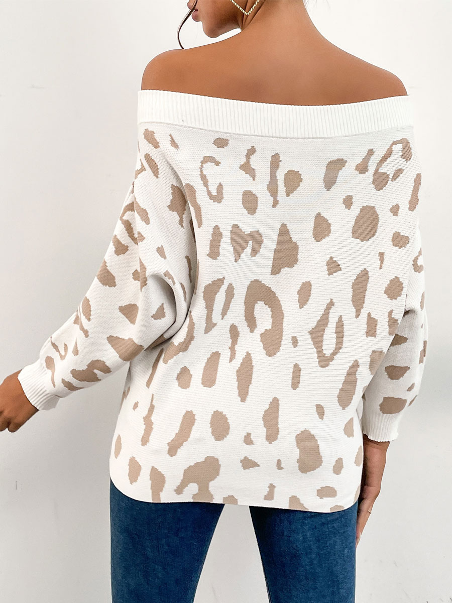 Women's Clothing Sweaters & Cardigans | Apricot Pullover Sweater For Women Piping Printed Bateau Neck Long Sleeves Stretch Polye