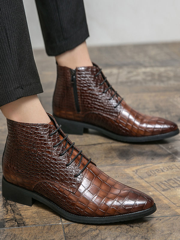 Shoes Men's Shoes | Men Lace Up Croc Embossed Dress Boots - WW94854