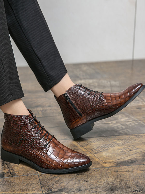 Shoes Men's Shoes | Men Lace Up Croc Embossed Dress Boots - WW94854