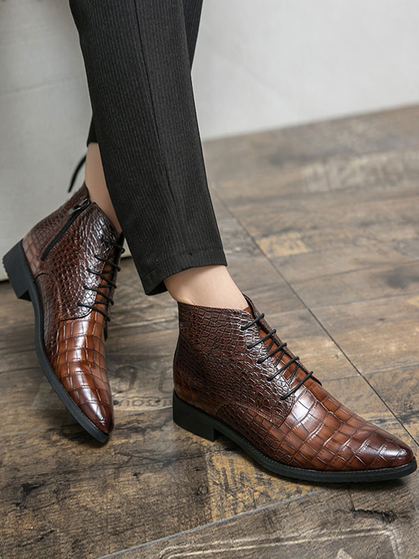 Shoes Men's Shoes | Men Lace Up Croc Embossed Dress Boots - WW94854