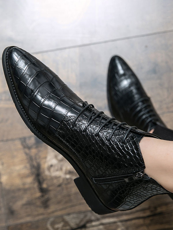 Shoes Men's Shoes | Men Lace Up Croc Embossed Dress Boots - WW94854