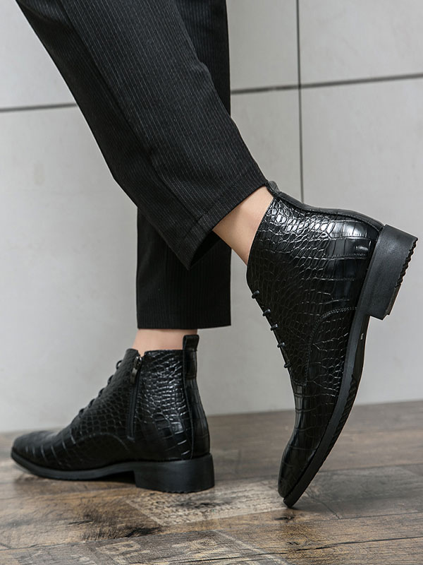 Shoes Men's Shoes | Men Lace Up Croc Embossed Dress Boots - WW94854