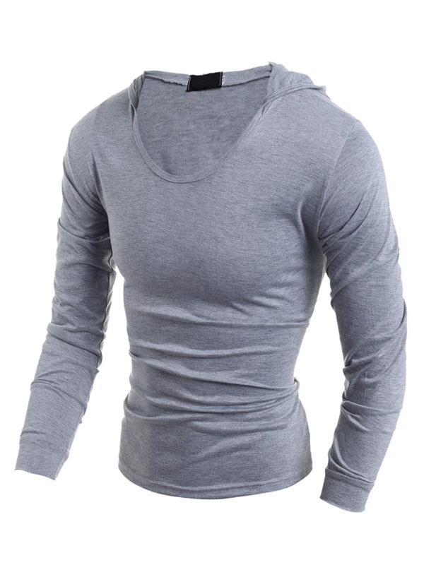 Men's Clothing T-Shirts & Tanks | T Shirts For Men Hooded Long Sleeves V Neck Light Grey Hoodies - NP40410