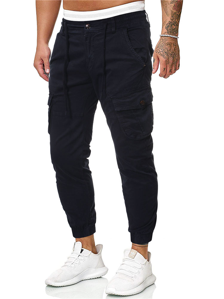 Men's Clothing Men's Pants | Men Trousers Casual Natural Waist Straight Navy Blue Long Pants - IT63400